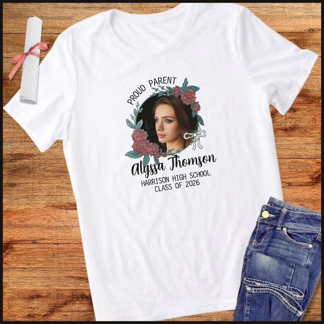 Proud Parent High School 2026 Graduate 1 Photo Tri-Blend Shirt (Creator Uploaded)