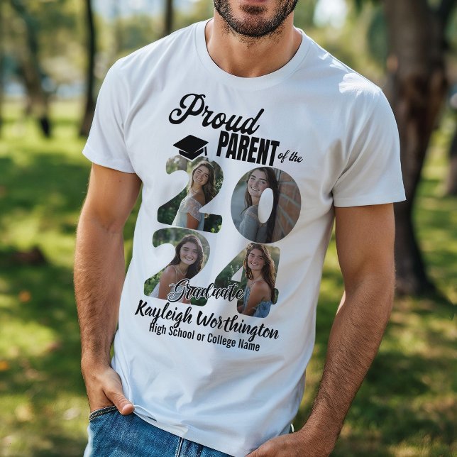 Proud Parent of 2024 Graduate Custom Photo Collage T-Shirt (Creator Uploaded)