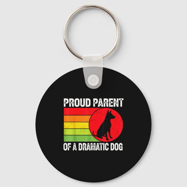 Proud Parent Of A Dramatic Dog Silhouette Retro De Keychain (Front)