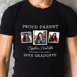 Proud Parent of a Graduate THREE  Photo Graduation T-Shirt<br><div class="desc">This modern graduation t-shirt features elegant typography in white with three square photos over a black background. All colors and text are customizable! This shirt makes a wonderful gift for any parent!</div>