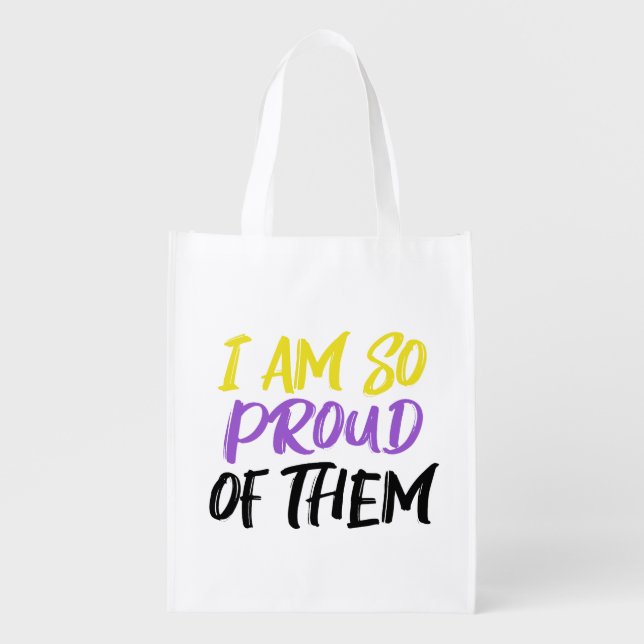 Proud Parent of Nonbinary Child Mom or Dad Grocery Bag (Front)