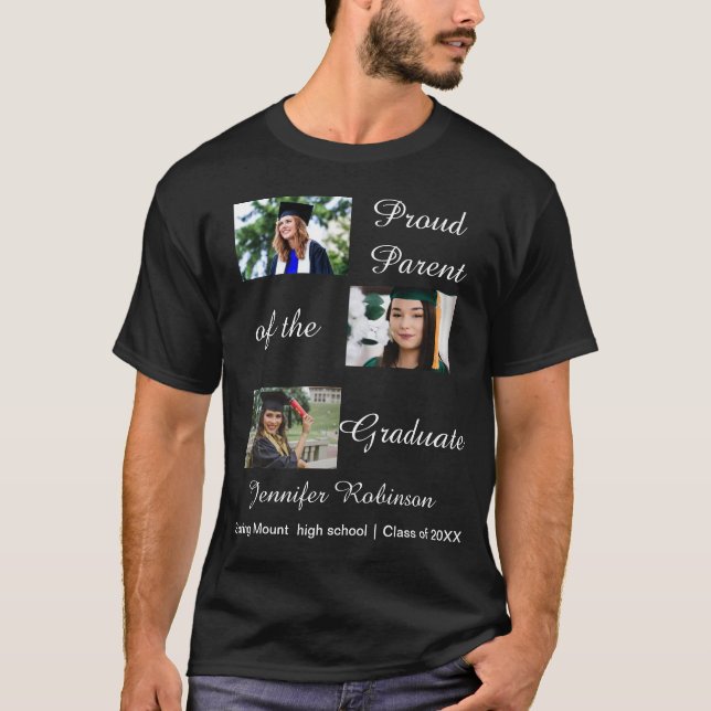 Proud Parent of the Graduate Custom Photos Name T-Shirt (Front)