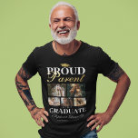 Proud Parent of the Graduate T-Shirt<br><div class="desc">Graduation ceremony black & gold t-shirt featuring a graduates mortarboard,  5 photos of your son or daughter,  the saying "proud parent of the graduate",  their name,  place of study,  and class year.</div>
