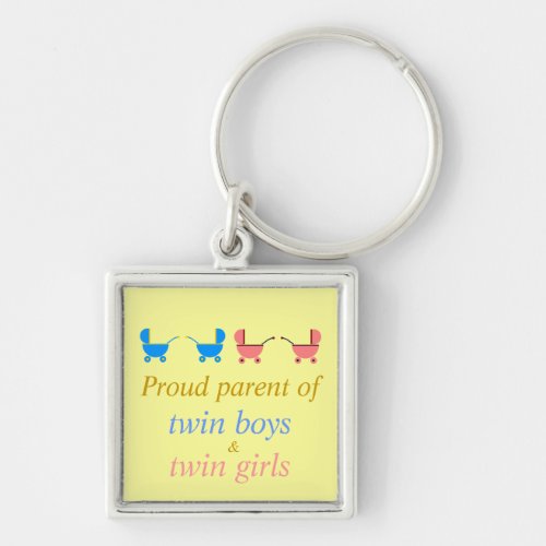 Proud Parent Of Twin Boys  Twin Girls Keychain