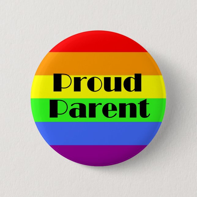 Proud parent on rainbow background button (Front)