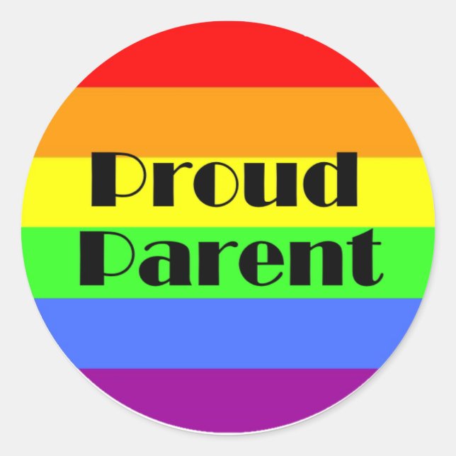 Proud parent on rainbow background classic round sticker (Front)