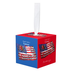 Proud Patriotic Farmer Flag Thunder_Cove Cube Ornament