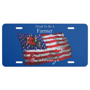 Proud Patriotic Farmer Flag Thunder_Cove License Plate
