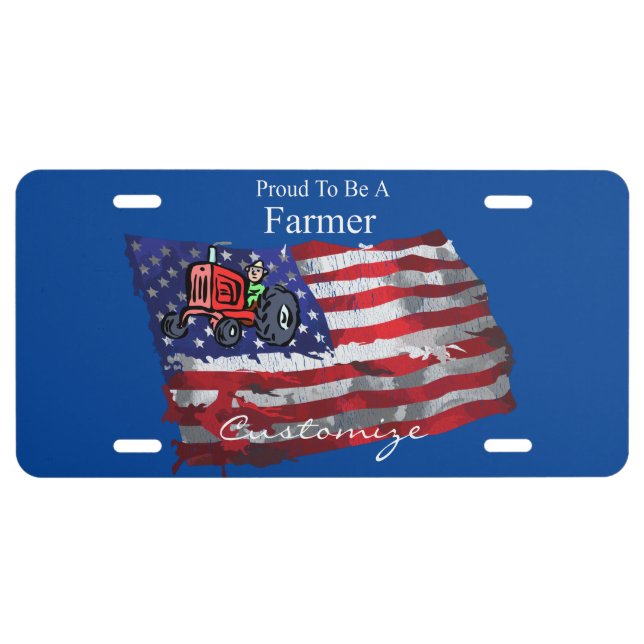 Proud Patriotic Farmer Flag Thunder_Cove License Plate (Front)