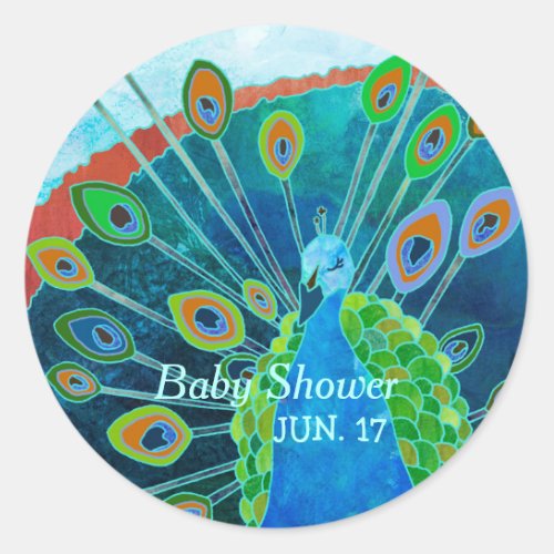 Proud Peacock Blue Baby Shower Favor Stickers