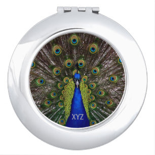 Proud Peacock custom monogram pocket mirror