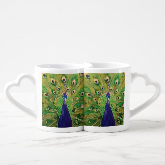 Proud Peacock Painting By MirandaPA Lovers' Mugs (Front Nesting)
