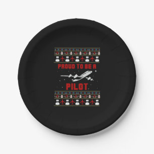 Proud pilot Christmas with airplane and snow Paper Plates