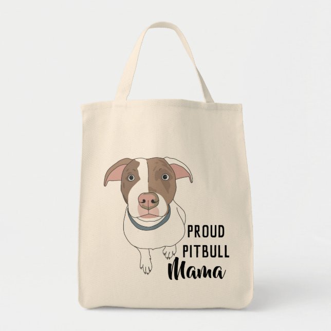 Proud Pitbull Mama Tote (White/Tan) (Front)