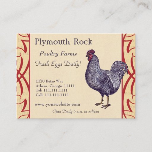 Customizable Proud Plymouth Rock Rooster Poultry Farm Business Card Template