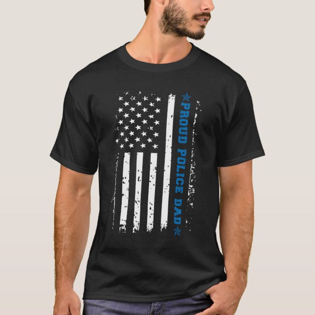 Proud Police Dad Of A Police Officer Father Us Fla T-Shirt (Front)