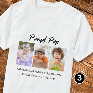 Proud Pop Grandkids Make life Grand 3 Photo T-Shirt