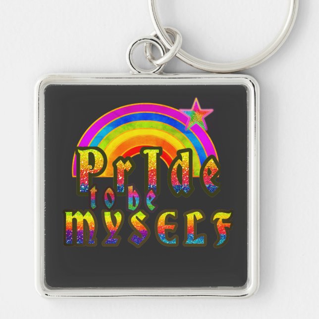 Proud Pride Myself Happy Rainbow Gay Keychain (Front)