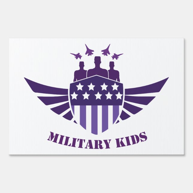Proud Purple Up For Military Kids Shield Sign (Front)