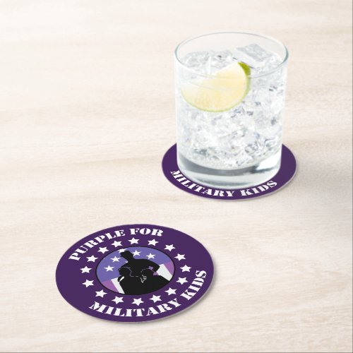 Proud Purple Up For Military Round Paper Coaster