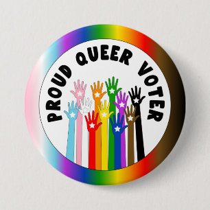 Proud Queer Voter rainbow hands Button