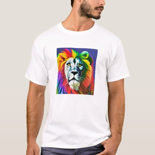 Proud Rainbow Lion Colored Splash Jungle Cat Art T_Shirt