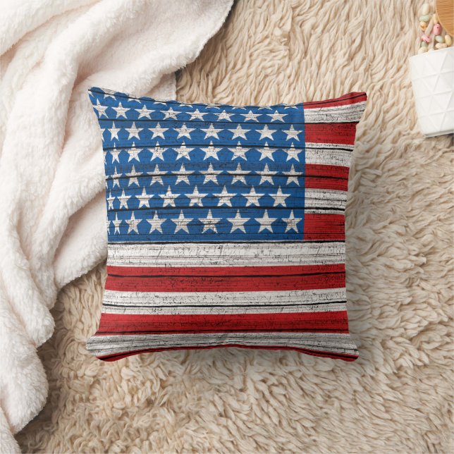 Proud Red White Blue Stars Stripes Flag Throw Pillow (Blanket)