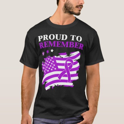 Proud Remember Purple Ribbon Flag Military Heart T_Shirt