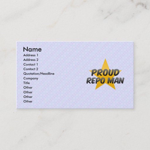 Customizable Proud Repo Man Business Card Template