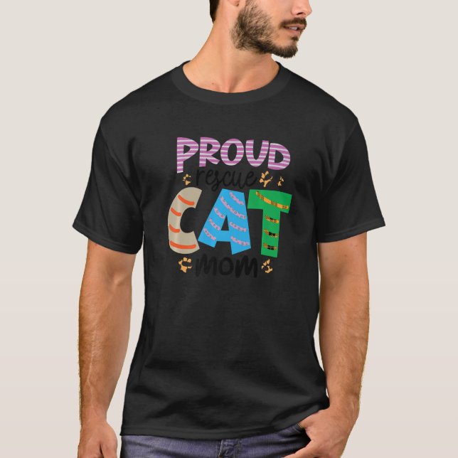 Proud Rescue Cat Mom Graphic Patchwork T-Shirt (Front)