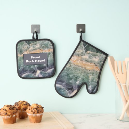 Proud Rock Hound Gemstone Rockhounding Geologist Oven Mitt  Pot Holder Set