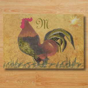 Proud Rooster Gold Textured Background Monogram Rug