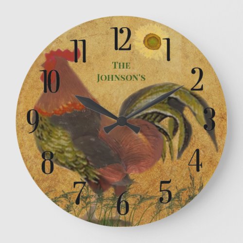 PROUD RUSTIC ROOSTER AMERICANA LARGE CLOCK