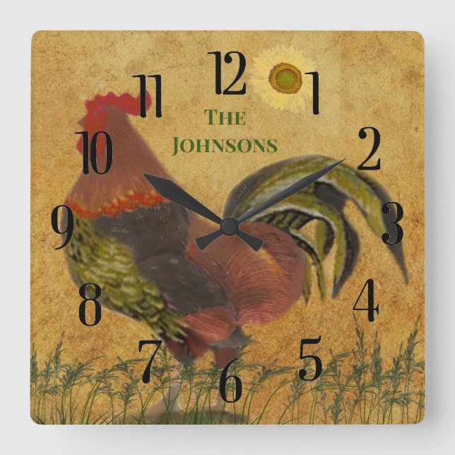 PROUD RUSTIC ROOSTER LARGE CLOCK (Front)