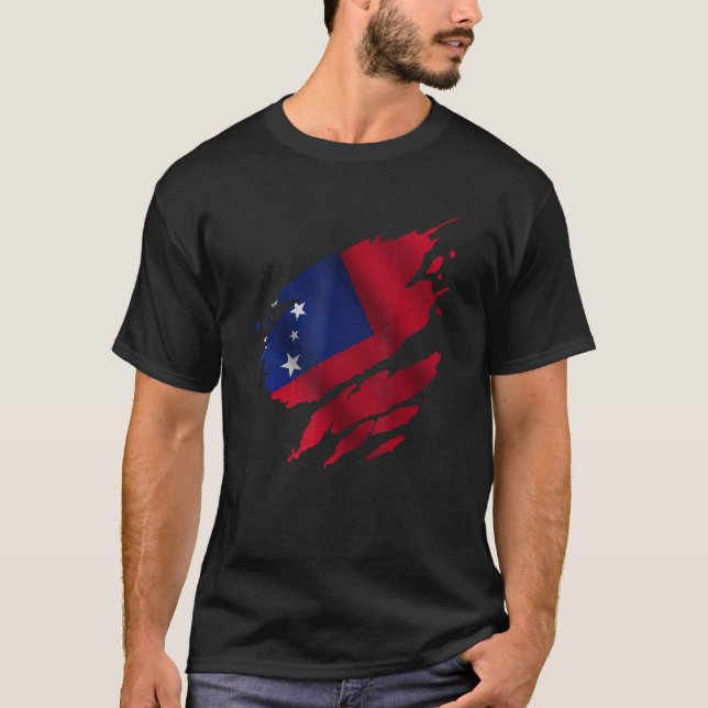 Proud Samoan Root Torn Ripped Samoa Flag T-Shirt (Front)