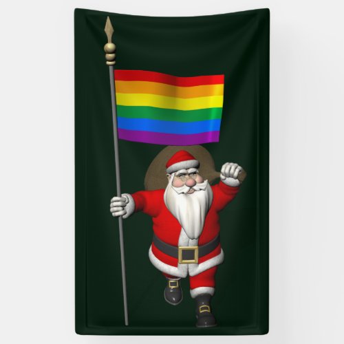 Proud Santa Claus With Rainbow Flag Banner