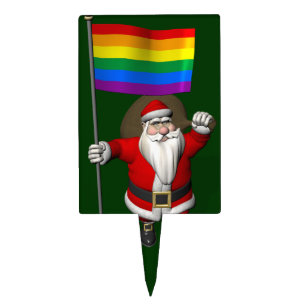 Proud Santa Claus With Rainbow Flag Cake Topper
