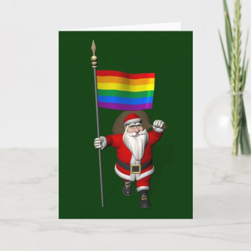 Proud Santa Claus With Rainbow Flag Holiday Card