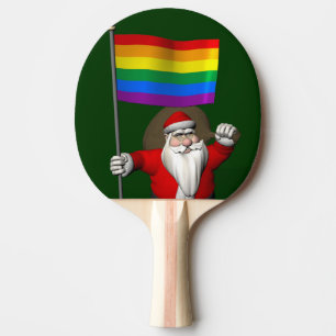 Proud Santa Claus With Rainbow Flag Ping-Pong Paddle