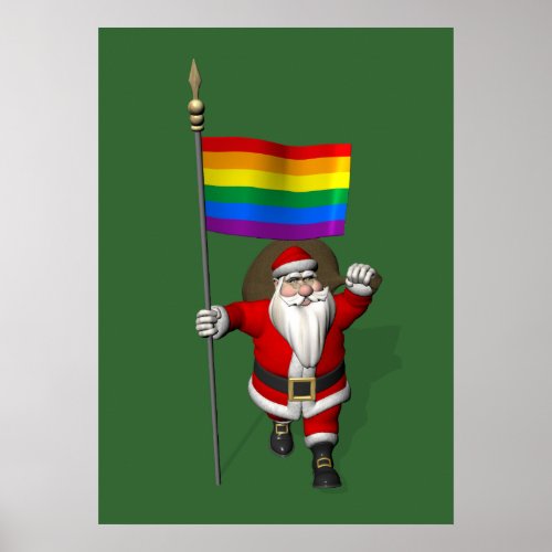 Proud Santa Claus With Rainbow Flag Poster