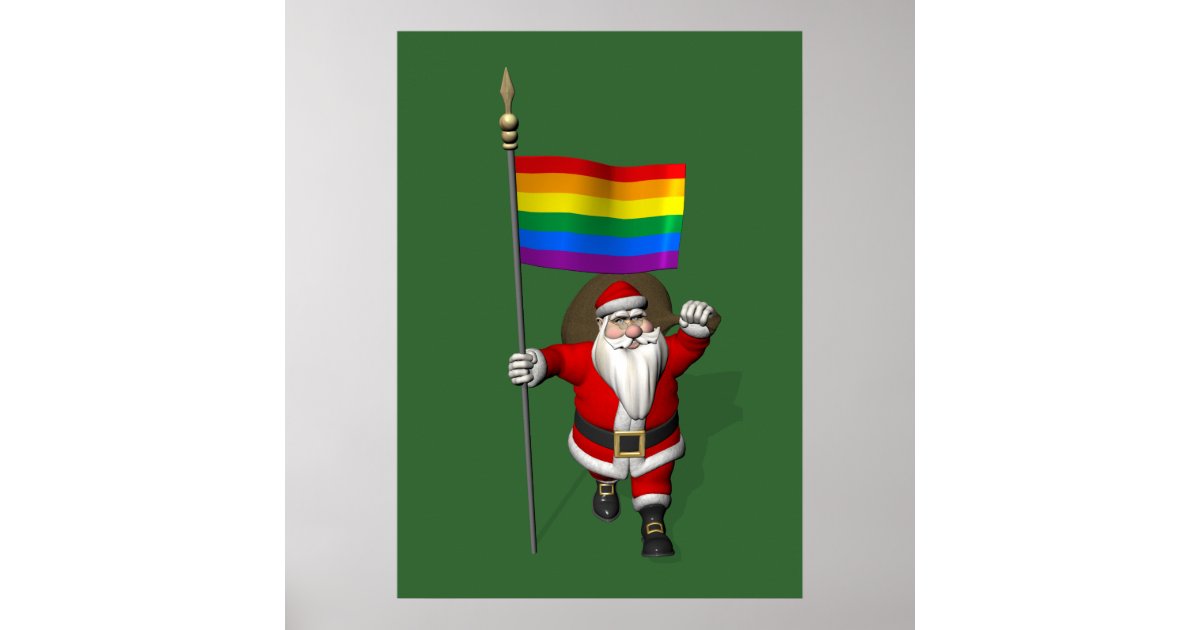 Proud Santa Claus With Rainbow Flag Poster | Zazzle