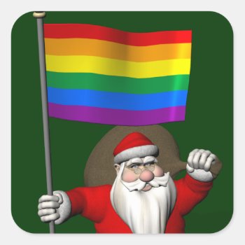 Proud Santa Claus With Rainbow Flag Square Sticker by santa_claus_usa at Zazzle