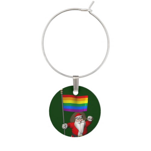 Proud Santa Claus With Rainbow Flag Wine Glass Charm