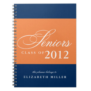 Proud seniors orange navy blue stripes class year notebook
