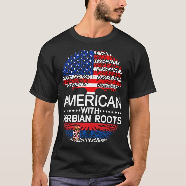 Proud Serbian American Flag Serbia USA Serbian Her T-Shirt (Front)