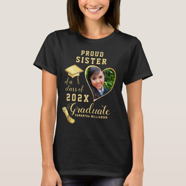 Proud Sister Class of 2026 Custom Photo Graduation T-Shirt (Front)