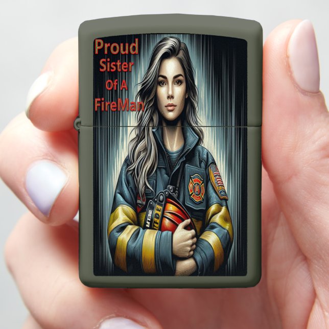 Proud Sister Of A FireFighter science Zippo Lighter (In Hand)