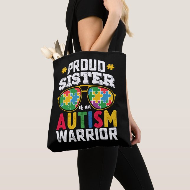 Proud Sister Of An Autism Warrior Family Tote Bag (Close Up)