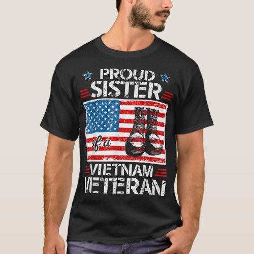 Proud Sister Of Vietnam Veteran Patriotic USA Flag T_Shirt