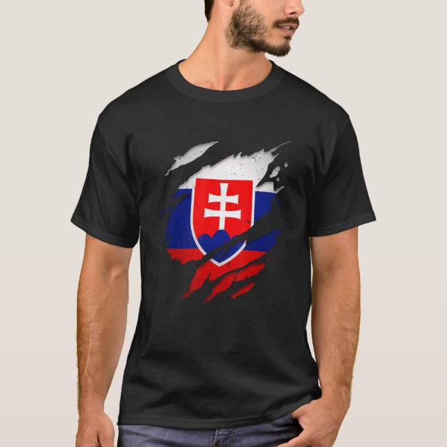 Proud Slovakian  Torn Ripped Slovakia Flag T-Shirt (Front)